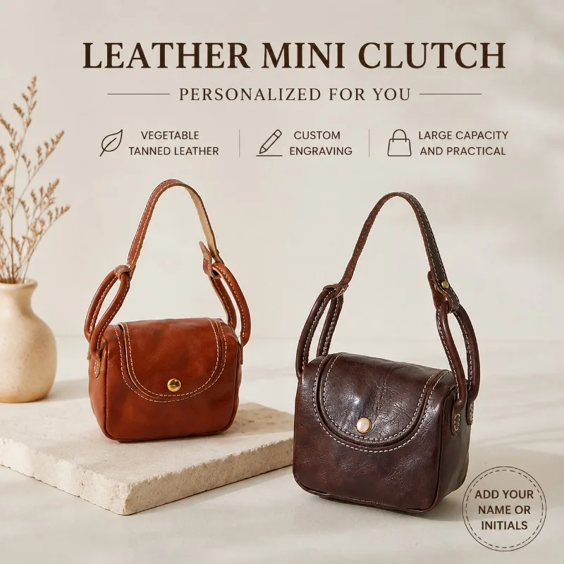 Women Genuine Leather Coin Purse Personalized Engraved Mini Clutch Wallet Grain Leather Small Handbag Large Capacity Card Holder