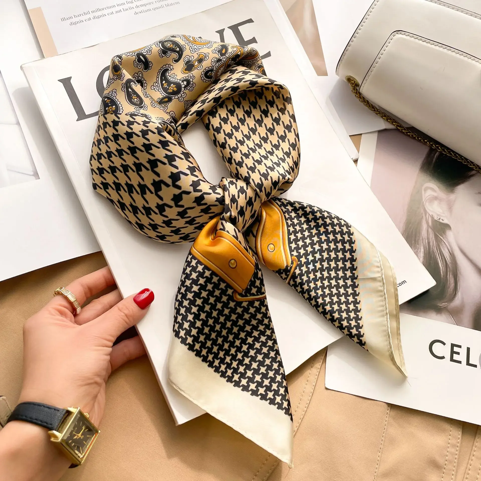 New Silk Scarf Neckerchief Women's Silk Square Scarf Purse Luxury Scarf for Women Designer Silk Headscarf SJ01 image 6