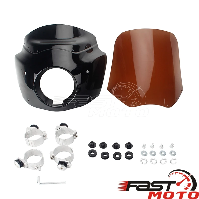 Carenado de faro de motocicleta con pantalla de viento de parabrisas de 15 pulgadas, Hardware de montaje para Harley Dyna, ancho de deslizamiento 06-17 FXDWG EFI FXDWGI