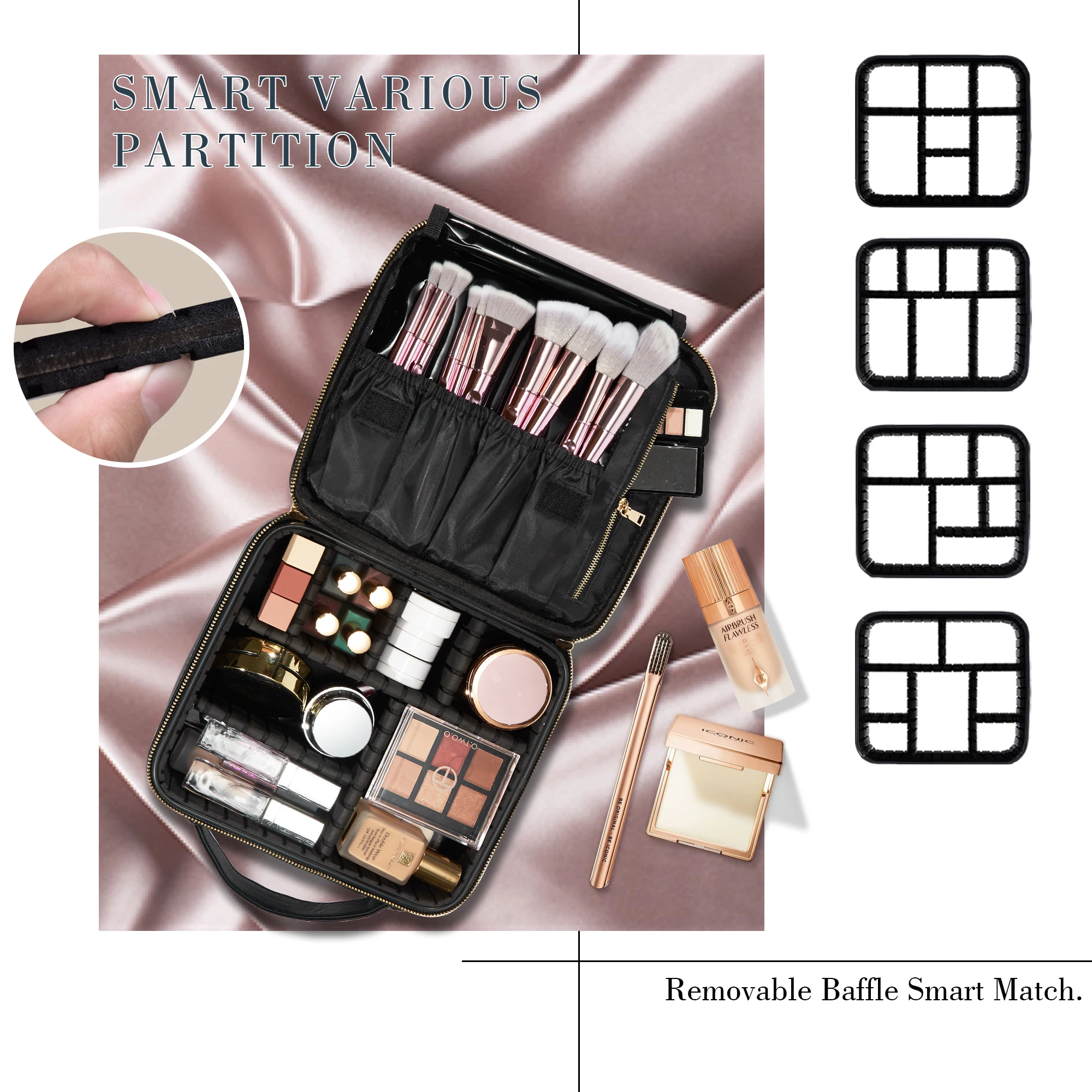 Cosmetic Case Makeup Bag Vanity Travel Beauty Box Make Up Train Case Hairdressing Tools Organiser with Adjustable Compartment view 2