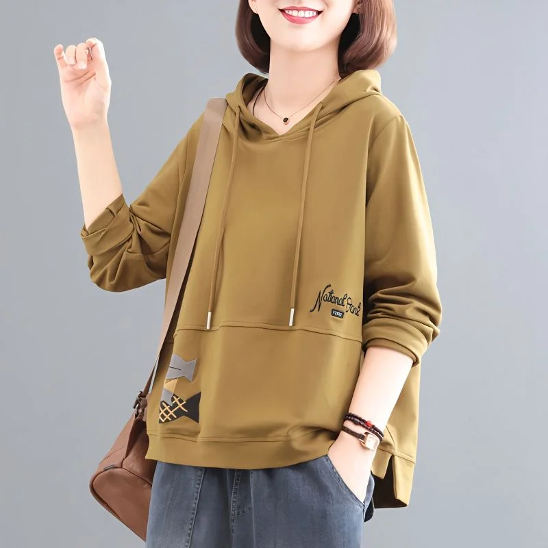 

Pure Cotton Long-sleeved Hooded Sweatshirt for Women 2025 New Autumn Korean Cartoon Embroidered Casual Jacket Trendy
