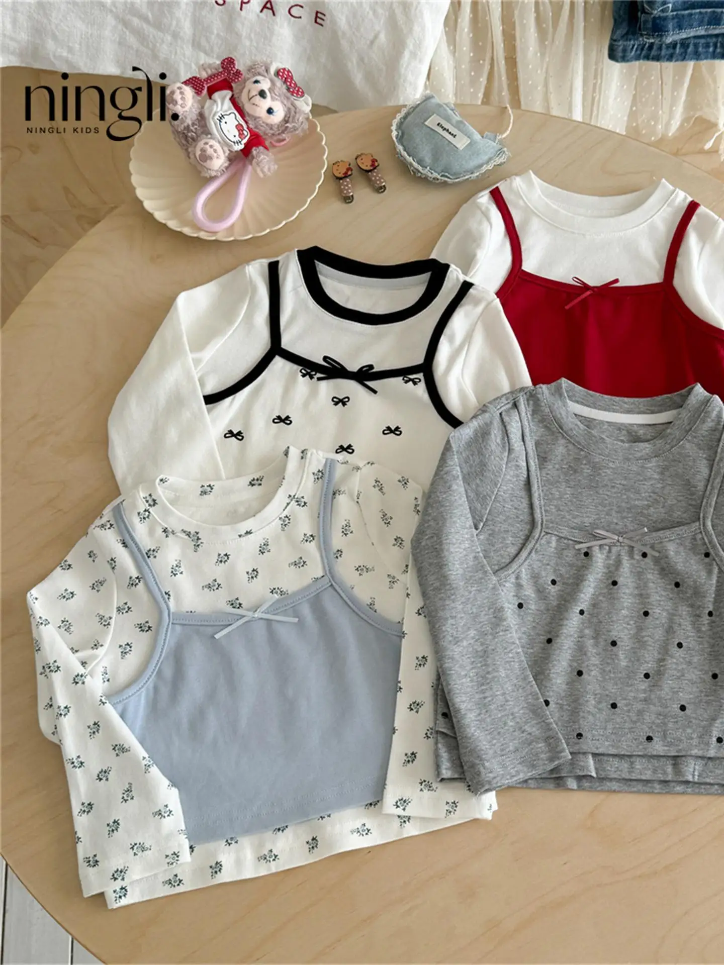 

Футболка с длинным светом и базовым слоем для девочек, модный детский топ в горошек, хлопковый материал, детская одежда, базовая одежда