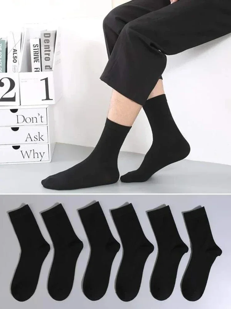 

6 Pairs Solid Color Men's Mid Length Socks Fashion Comfortable Autumn Classic Black Business Sock High-quality Men's Short Socks