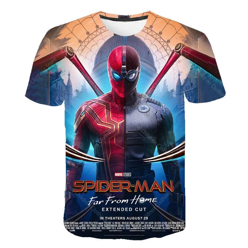 Verão miniso miniso heróis homem-aranha meninos meninas crianças impresso camiseta moda manga curta pai criança roupas camiseta