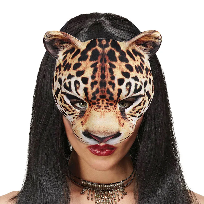 1PC EVA Half Face Leopard Mask for Adult Halloween Animal Head Masks Party Cosplay Masque Easter Carnival Masquerade Acessories