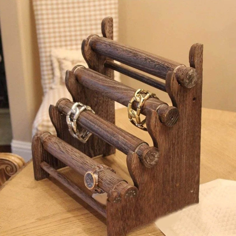 4 Tier Wooden Display Jewelry Accessory Stand Jewelry Bracelet Holder Bangle Watch Necklace Storage Jewelry Holder Stand Display