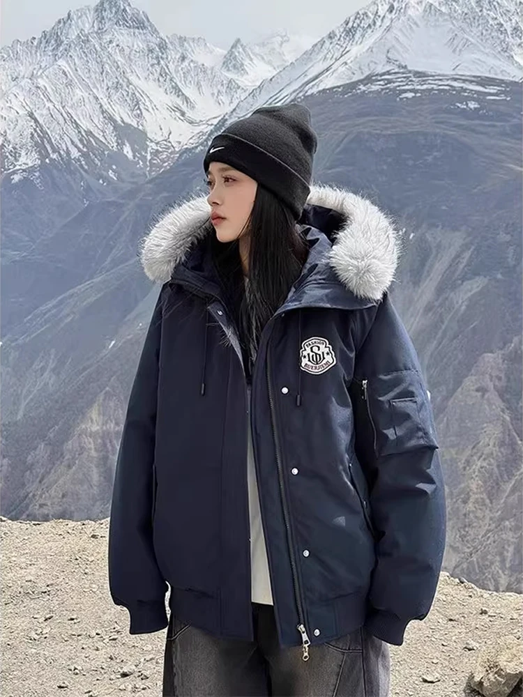 

Thiened American Sle Winter Parka Coat for Men with Large Fur Collar Warm Cotton Jaet Casual Leisure Outerwear