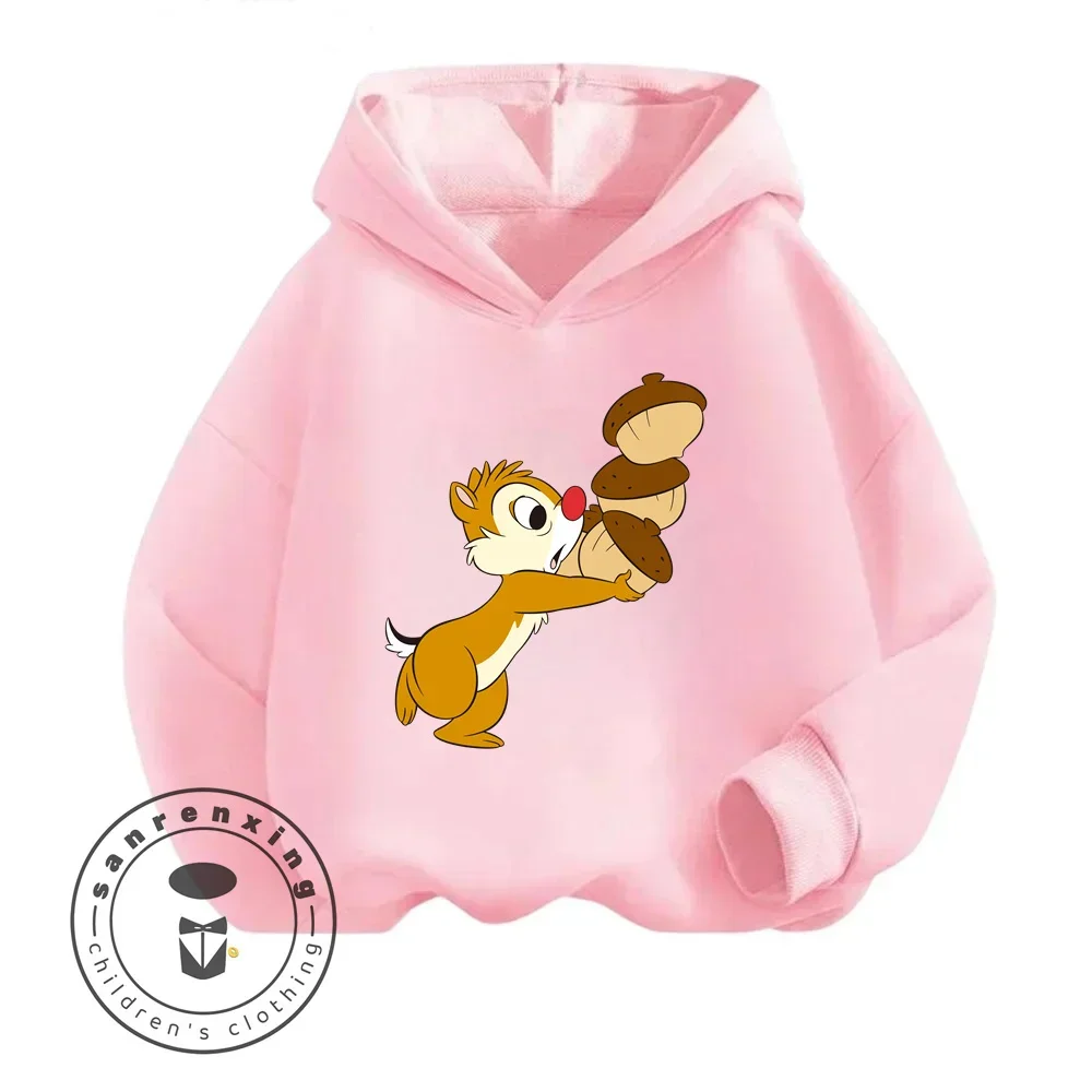 Cute Chic Long Sleeve with Chip \'n\' Dale Cartoon Characters Design Children\'s Spring Autumn Antibacterial Anti Wrinkle Hoodie