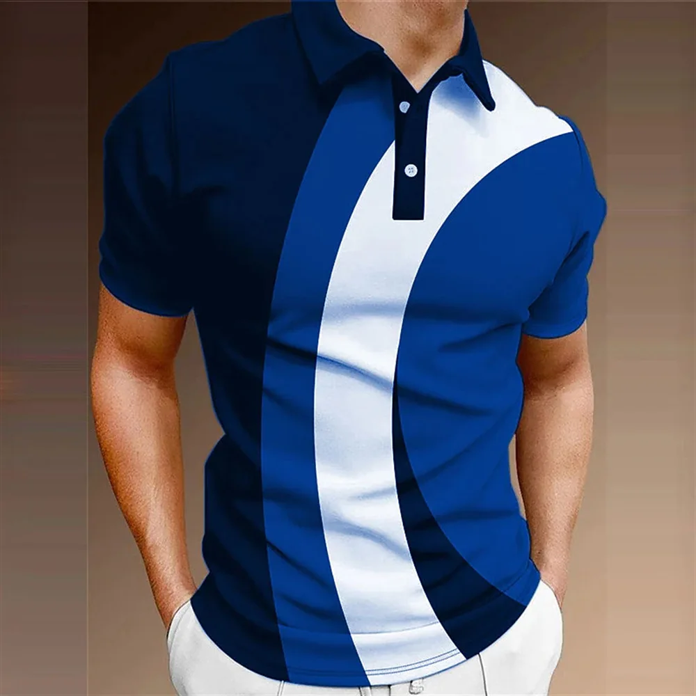 Men's Streetwear Striped Polos T-Shirts Summer Short Sleeve 3D Printing Fashion Simple POLO Tee 6XL Plus Size Casual Tops