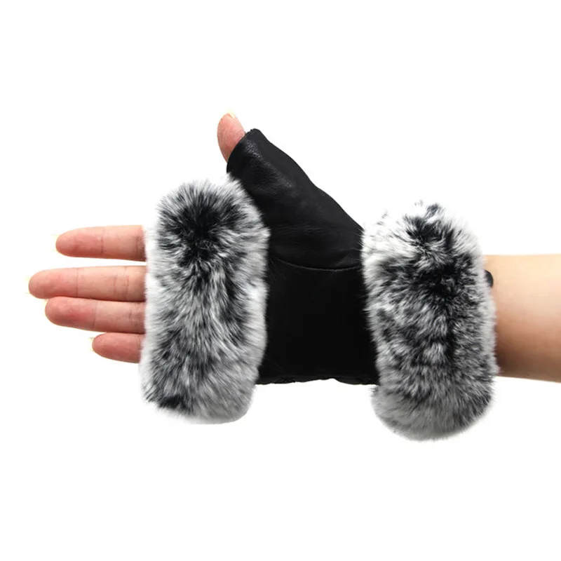 

Winter New Sheepskin Fur Integrated Rabbit Fur Gloves Flexible and Warm Women's Autumn and Winter Half Finger Gloves