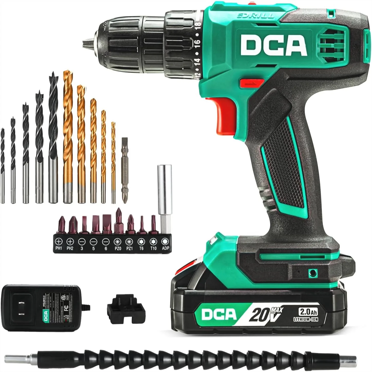 

20V Cordless Drill Set with 354 in-lbs Torque, 3/8" Keyless Chuck, 2.0Ah Battery and Charger, 18+1 Position, 25-Piece Kit