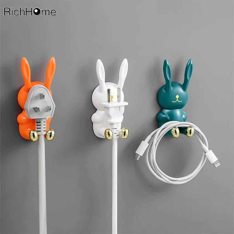 Multifunctional Cute Rabbit Toothbrush Holder Punch-free Toothbrush Shelving Strong Adhesive Wall Hook Power Plug Holders