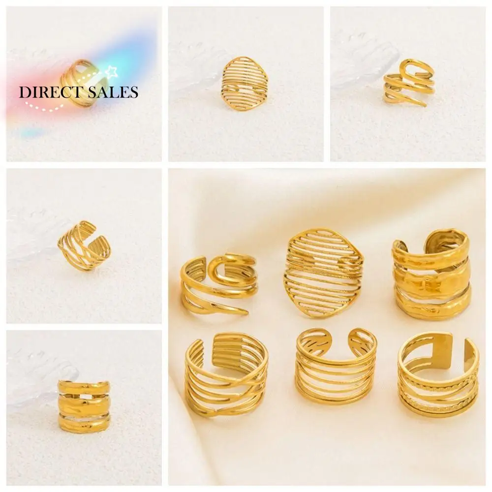 Creative Adjustable Multi Layered Ring Fastness Gold Irregular Ring Stainless Steel Open Women's Ring Gift