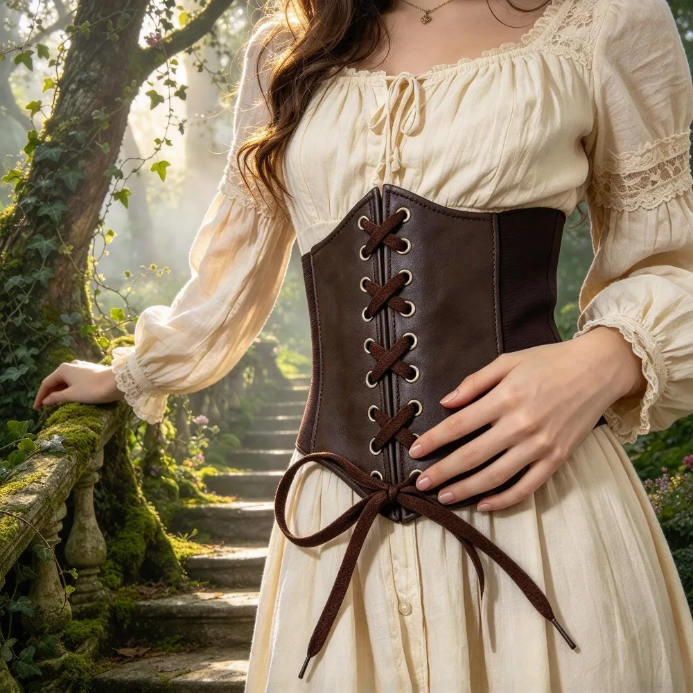 Vintage Lace Up Elastic Waist Cincher Corset Belt Cosplay Accessory Matching Sweater Dress For Party Stage Performance