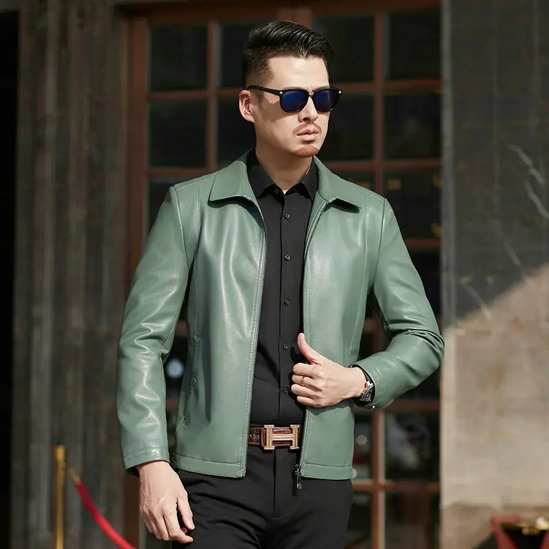 Men 2022 Spring Autumn New Genuine Leather Jacket Men's Short Lapel Real Leather Outwear Male Business Casual Leather Coats W65