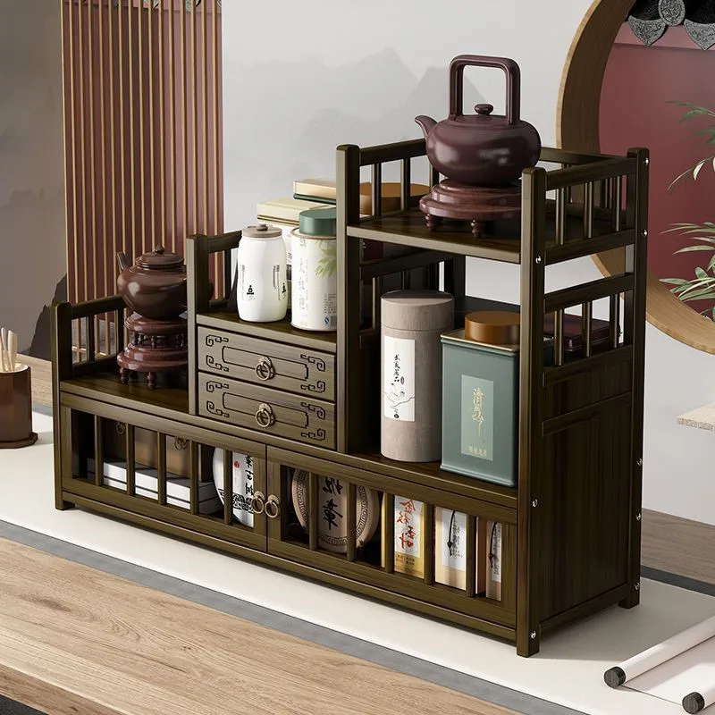 Desktop Small Antique Tea Cup Rack Teapot Display Rack Solid Wooden Duobao Ge Tea Rack Tea Set Decoration Storage Shelf ZE227