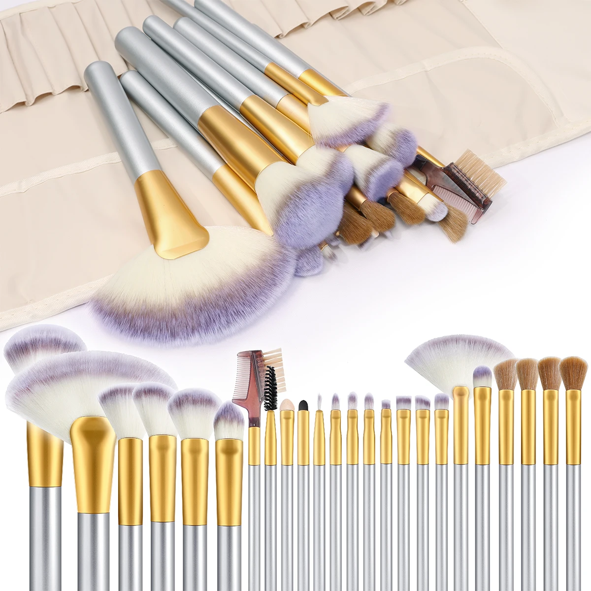 24PCS Set di pennelli per trucco Fondotinta Correttore in polvere Ombretto Pennello per fard Kabuki Miscelazione Strumento di bellezza cosmetica per il viso