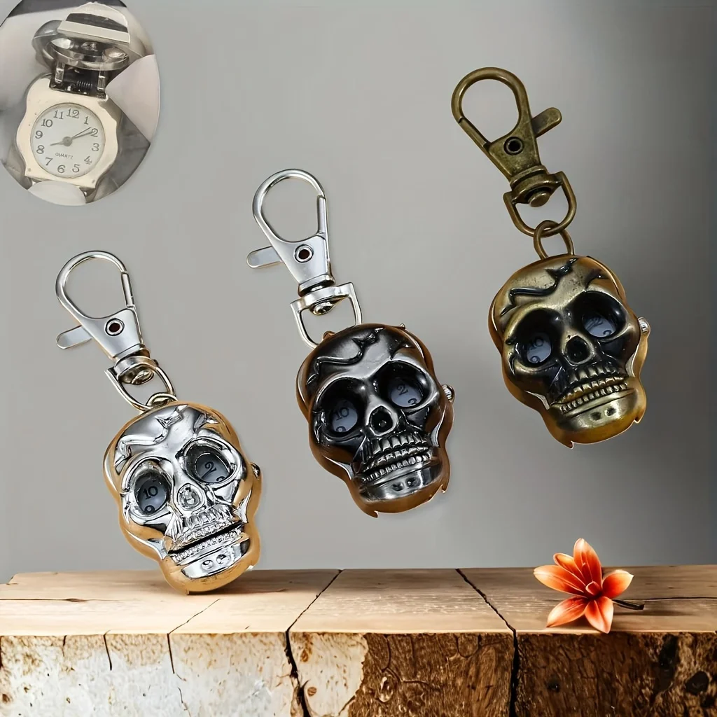 

Skeleton Ghost Head Hanging Watch Keychain Watch Caribbean Pirate Skull Head Quartz Pocket Watch Trendy Flip Pocket Watch