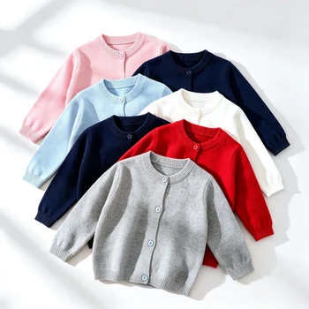 Spring Autumn Toddler Knit Cardigan Baby Soft Knitted Sweater O‑Neck Long Sleeve Kids Outerwear Casual Children Daily Wear Coat