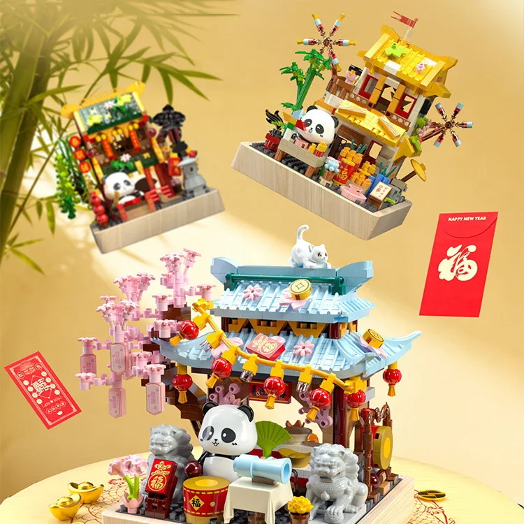 

Конструктор IDEA: Домик Панды из кирпичиков, китайская культурная уличная сцена, наноблоки, развивающие игрушки с деревянной подставкой