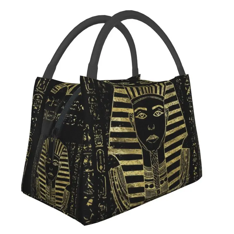 

Gold Sphinx Head With Egyptian Hieroglyphs Insulated Lunch Bags for School Office Egypt Pharaoh Portable Cooler Bento Box