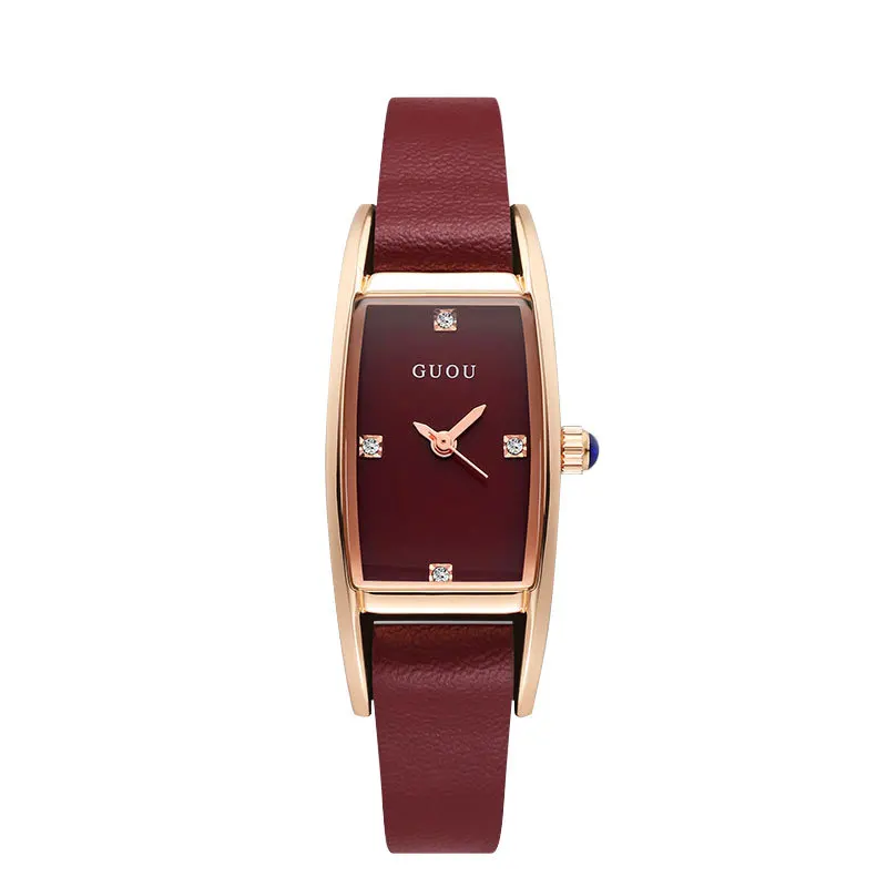 ساعة يد نسائية أنيقة، ساعة نسائية مستطيلة بسيطة على الطراز الأوروبي والأمريكي مع حزام رفيع عصري.