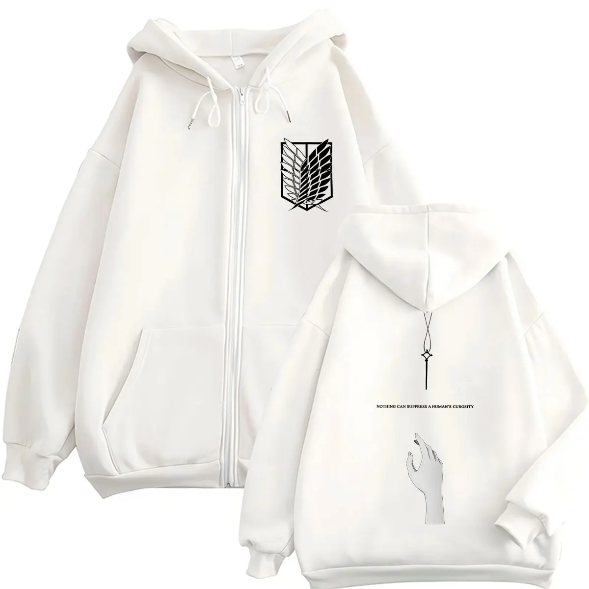 Japan Anime Attack on Titan Zip Up Hoodies Retro Survey Corps Emblem Manga Hip Hop Sweatshirt Men Women Oversized Fleece Jackets