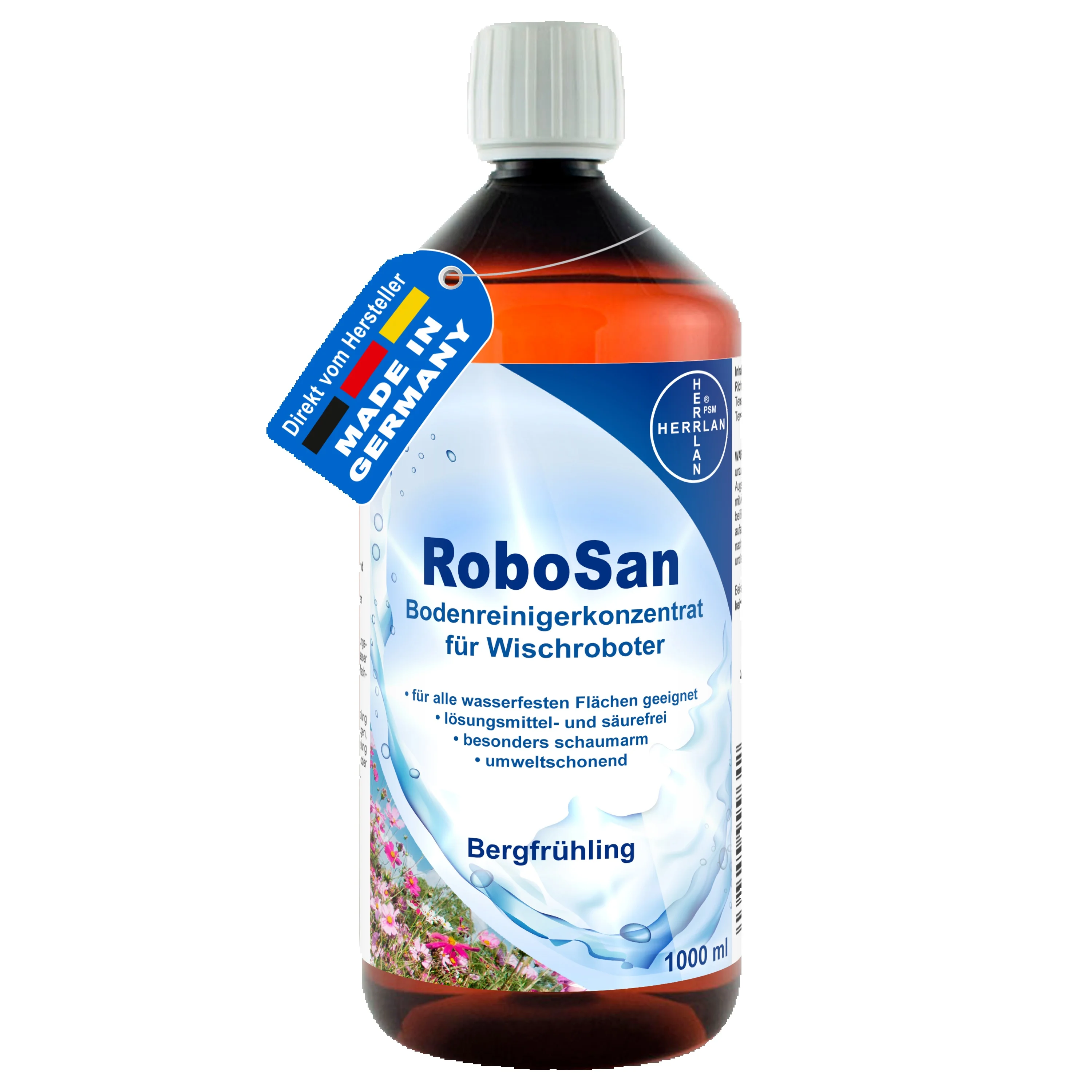 HERRLAN® RoboSan Bodenreiniger 1000 ml – Reinigungskonzentrat für Wischroboter - Duft: Bergfrühling - Für Saug & Wischroboter