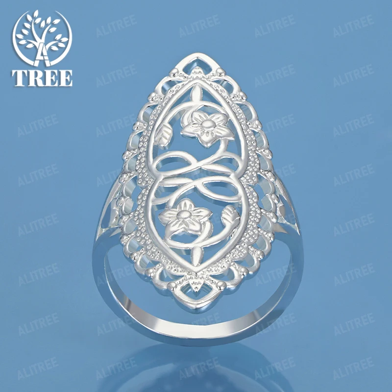 

Beautiful 925 Sterling Silver Carved Flower Wedding Ring Fashion Charm Party Design Jewelry Accessories For Men And Women