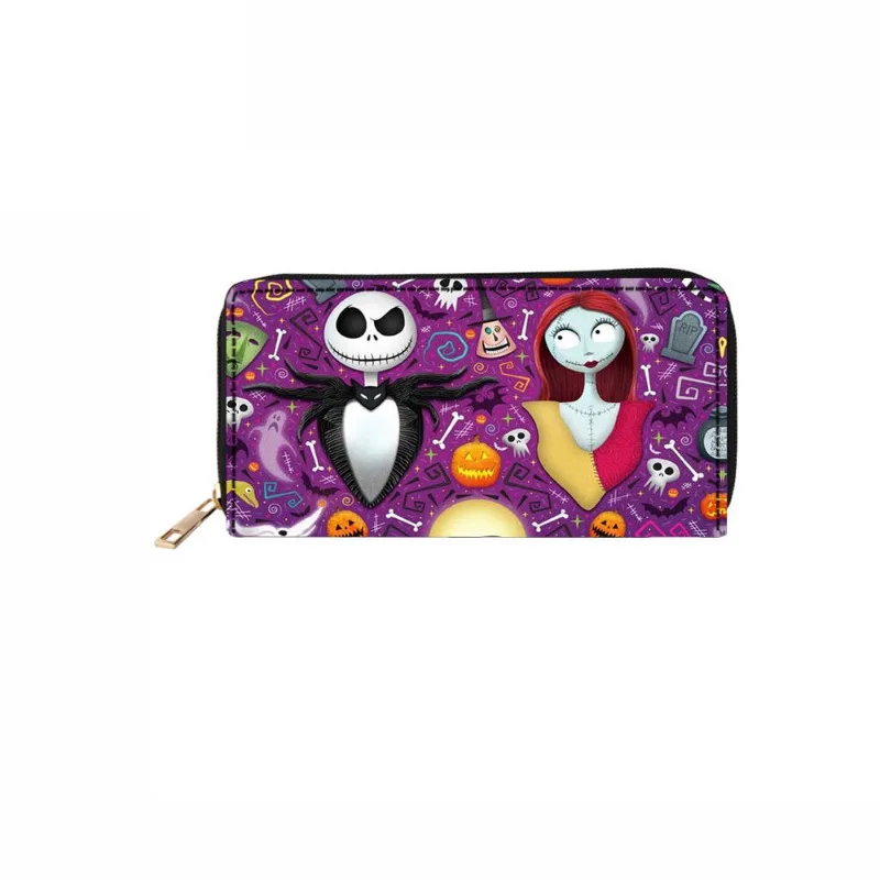 Disney Cartoon The Nightmare Before Christmas Wallet Skeleton Jack Sally Print Multifunctional Long Wallet Women\'s Clutch