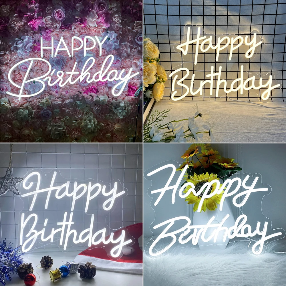 Happy Birthday Neon Sign Birthday Party Wall Decor Dimmable Room Decoration Led Acrylic Lamp For Home Room Bar Birthday Gifts