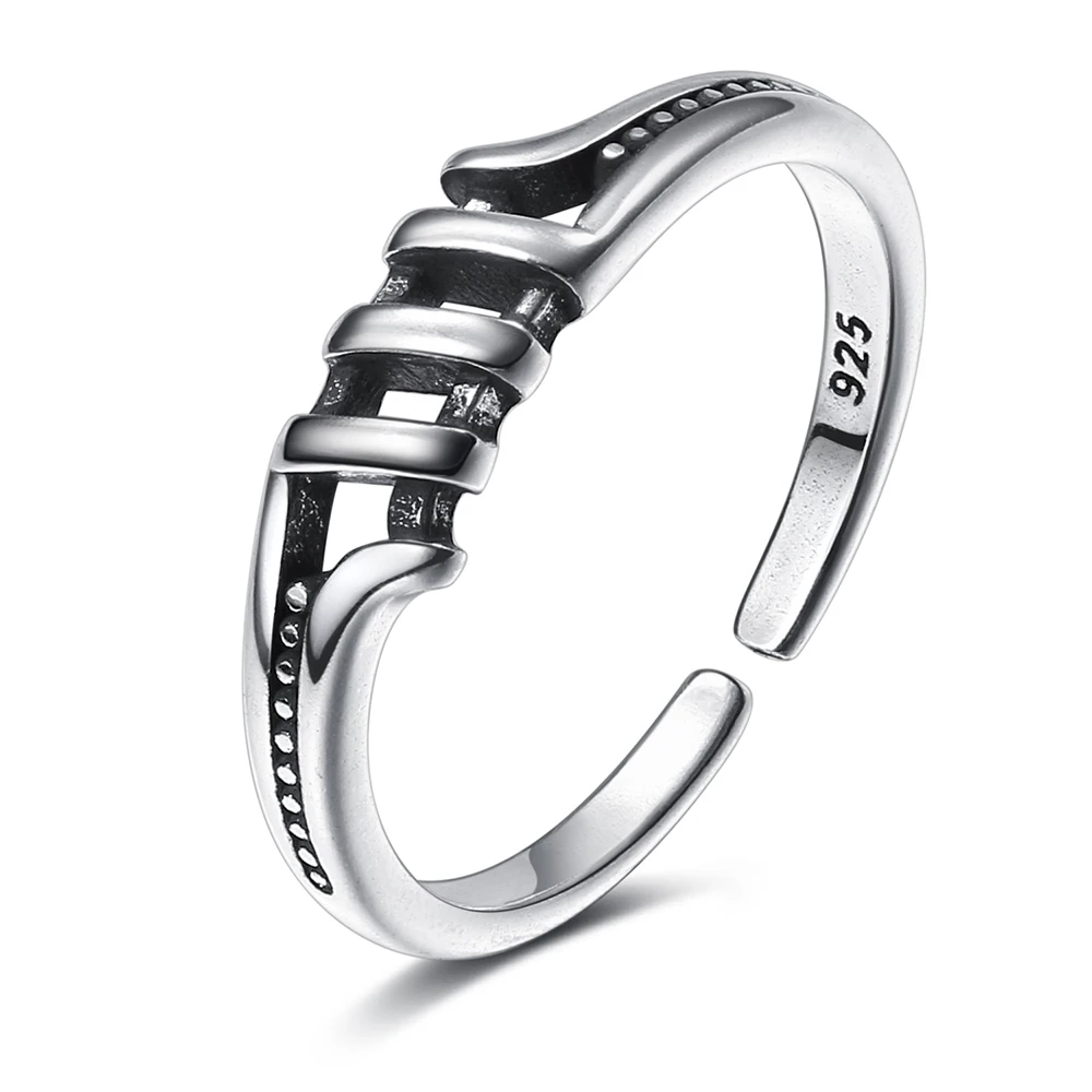 DAXI Silver Color  Retro Opening Ring  Fashion Finger Jewelry Bohemia For Women Men Punk Carved Ring Dainty  Jewlery Wholesale image 2