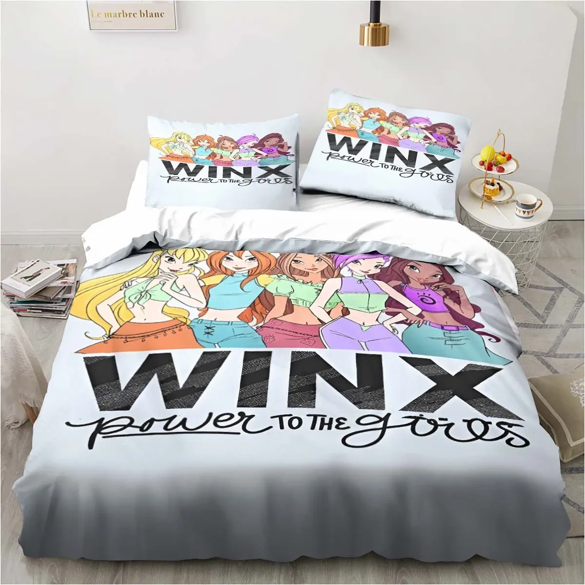 Winx Anime Kawaii Bedding Set Bed Three Piece Single Double King Size Bed Set Adult Children's Bedroom Duvet Cover Set Kids Gift