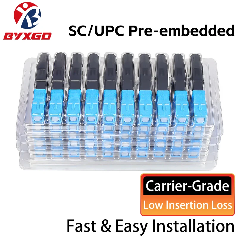 

Быстрый оптоволоконный коннектор BYXGD SC/UPC, холодный соединитель, Carrier Grade, с низкими потерями ≤0.3дБ, предварительно встроенный, для кабеля FTTH 2*3 Butterfly SIGS