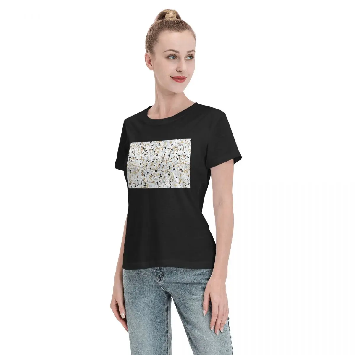 Camiseta feminina sem costura terrazzo pedra padrão verão manga curta camisetas tripulação pescoço algodão t camisas roupas topos streetwear