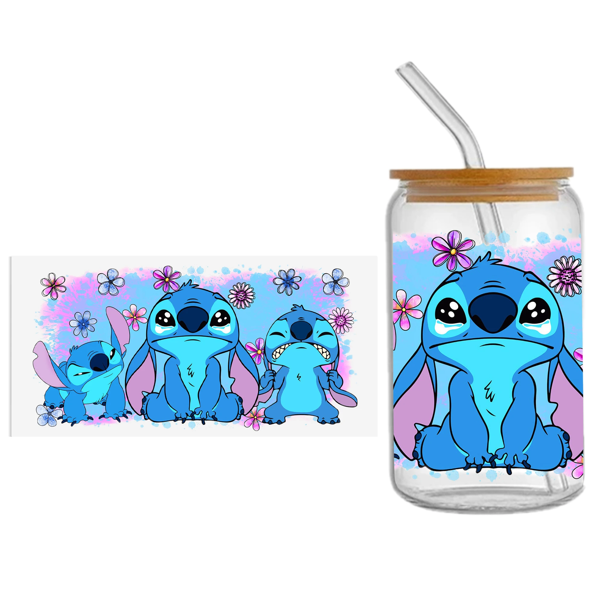 Lilo e Stitch16oz DTF Adesivo Copos, Legal Personalizar, Envoltório UV, Etiqueta de Transferência, Etiqueta Personalizada, Logotipo DIY, Selfadhesive, À Prova D 'Água