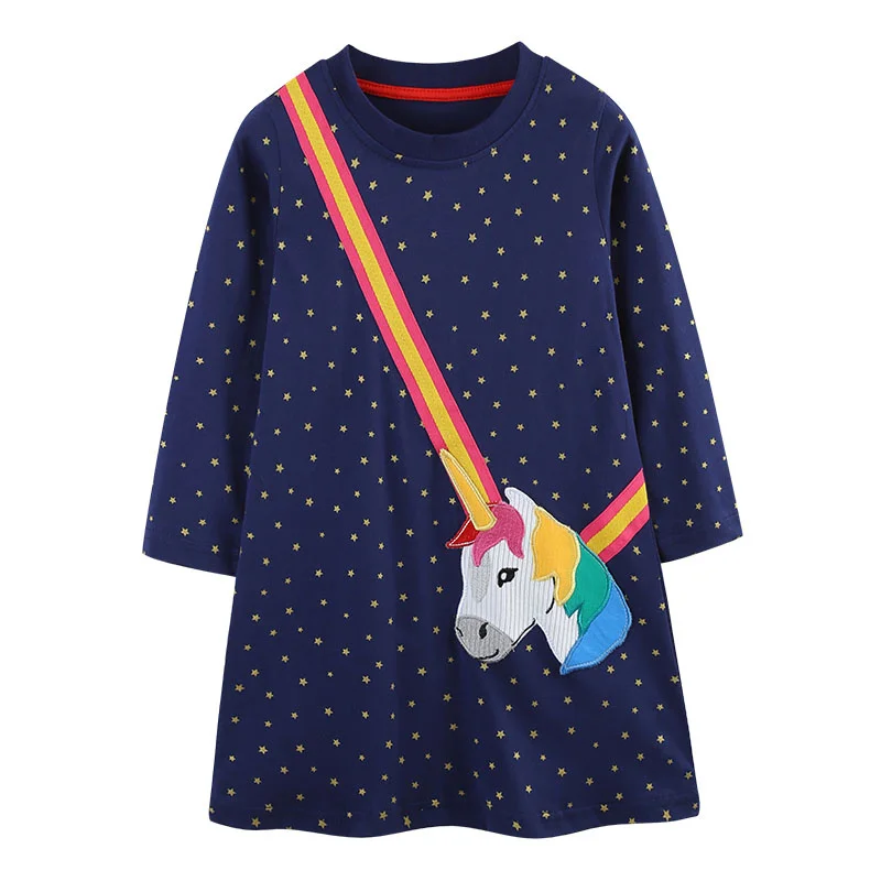

Jumping Meters 2-7T Long Sleeve Unicorn Girls Dresses Baby Clothes Stars Print Hot Cotton Autumn Princess Girls Frock Costume