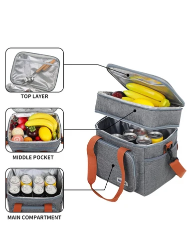 Imagen 2 del producto Bolsas de almuerzo portátiles de doble capa, caja de comida, mochilas Oxford duraderas para acampar, caja de hielo de gran capacidad para Picnic, barbacoa duradera para barbacoa al aire libre