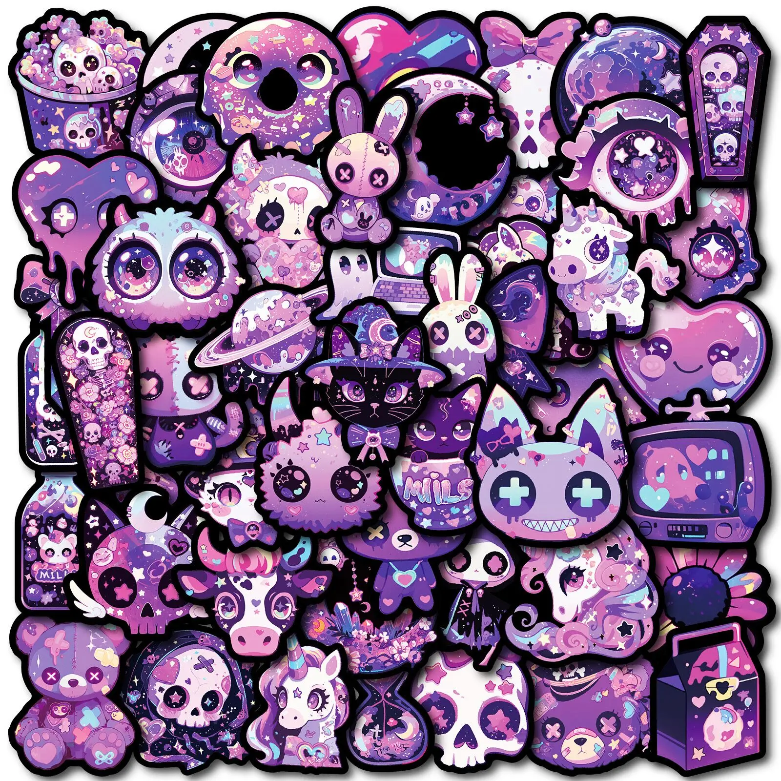 10/50pcs Cool Purple Gothic Magic Horror Goth Graffiti Stickers DIY Snowboard Laptop Luggage Cute Halloween Decoration Sticker