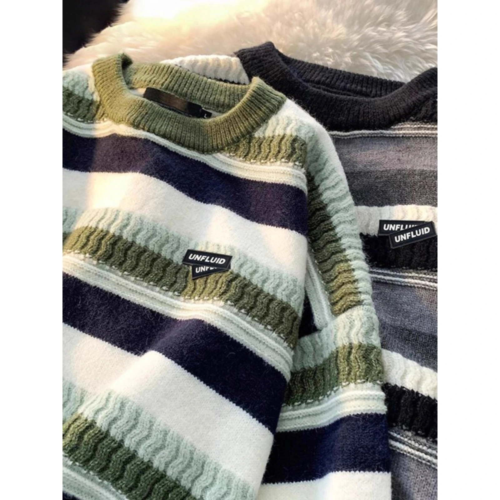 

American Sle Heavyweight Striped Knit Sweater Men's Loose Fit Autumn Winter Hip Hop Design Large Size 300 Pou