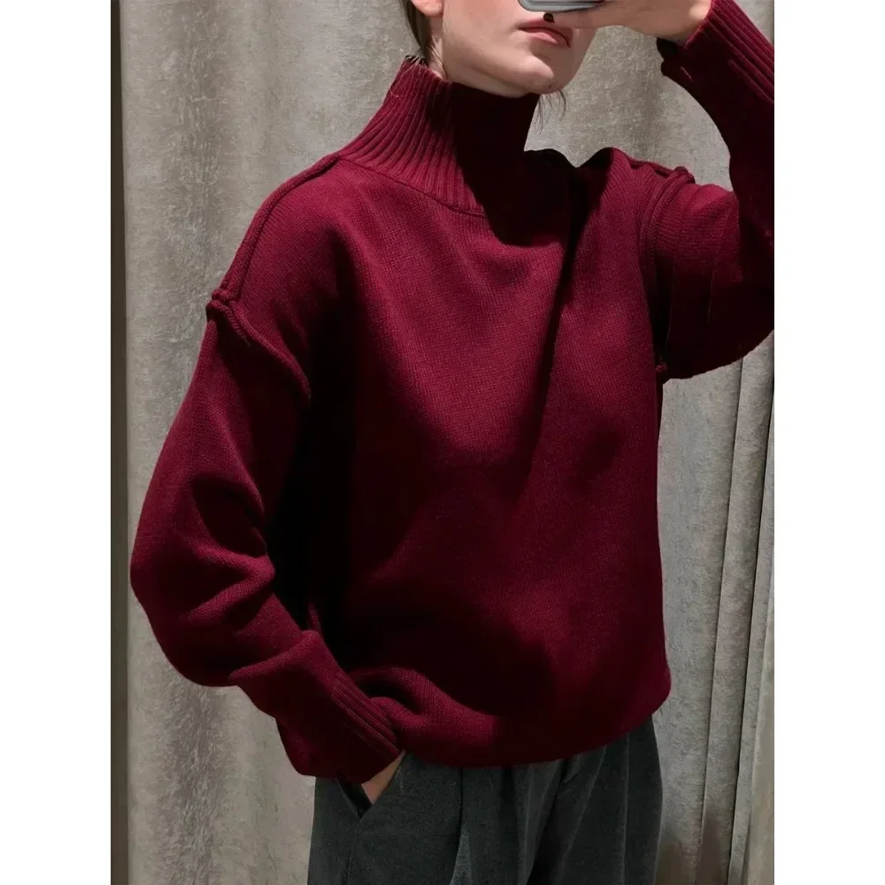 

Autumn Winter Women's Solid Color Knitted Turtleneck Sweater Female Warm FashionThick Loose Casual Pullovers