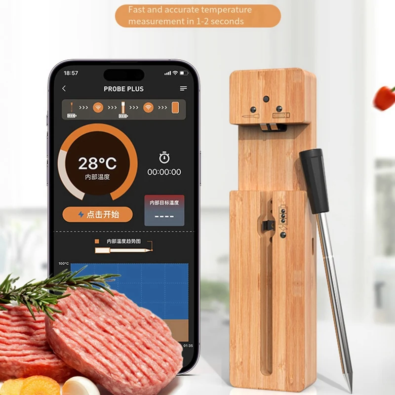 Direct Heat Grilling Smart Meat Thermometer Long Bluetooth Range, Precision Cooking, For BBQ/Grill/Kitchen