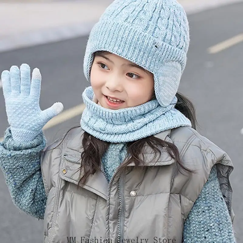 D0UB Kids Winter Neck Gaiter Gloves Set Soft Acrylic Multi Color Option Windproof Outdoor Gears For Cold Climates