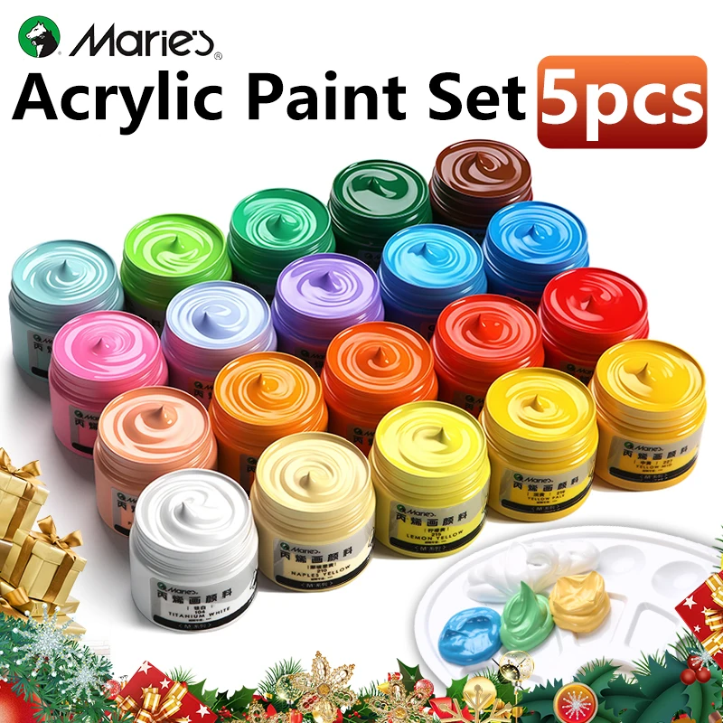 

Набор акриловых красок Marie's, 5 шт., профессиональный, 100 мл/3,38 унций, высококачественный набор для рисования, рождественские подарки для художников, начинающих