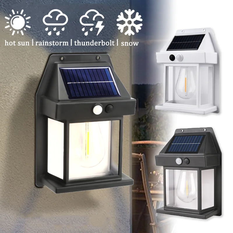 Vintage Solar Tungsten Wall Lamp Motion Sensor IP65 Waterproof Outdoor Lighting  For Outdoor Patio Porch Deck Garden Lighting