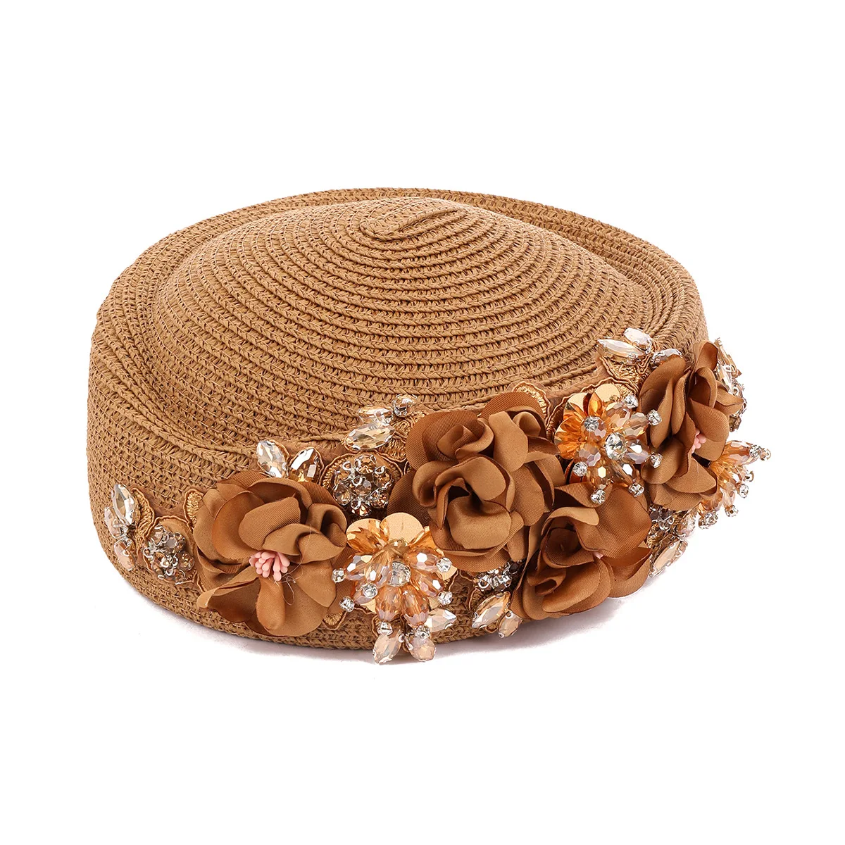Elegant French Muslim Women Floral Beret Cap Hijab Painter Hat Fashion Formal Headwear Bonnet Headpiece Wedding Party Accessory