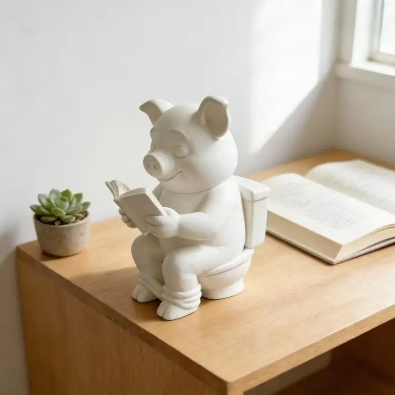 Schwein Sitzend Auf Toilette Deko Ästhetisches Tisch- und Wandornament für Badezimmer, Heim- und Bürodekoration, Geschenk – Detail 5