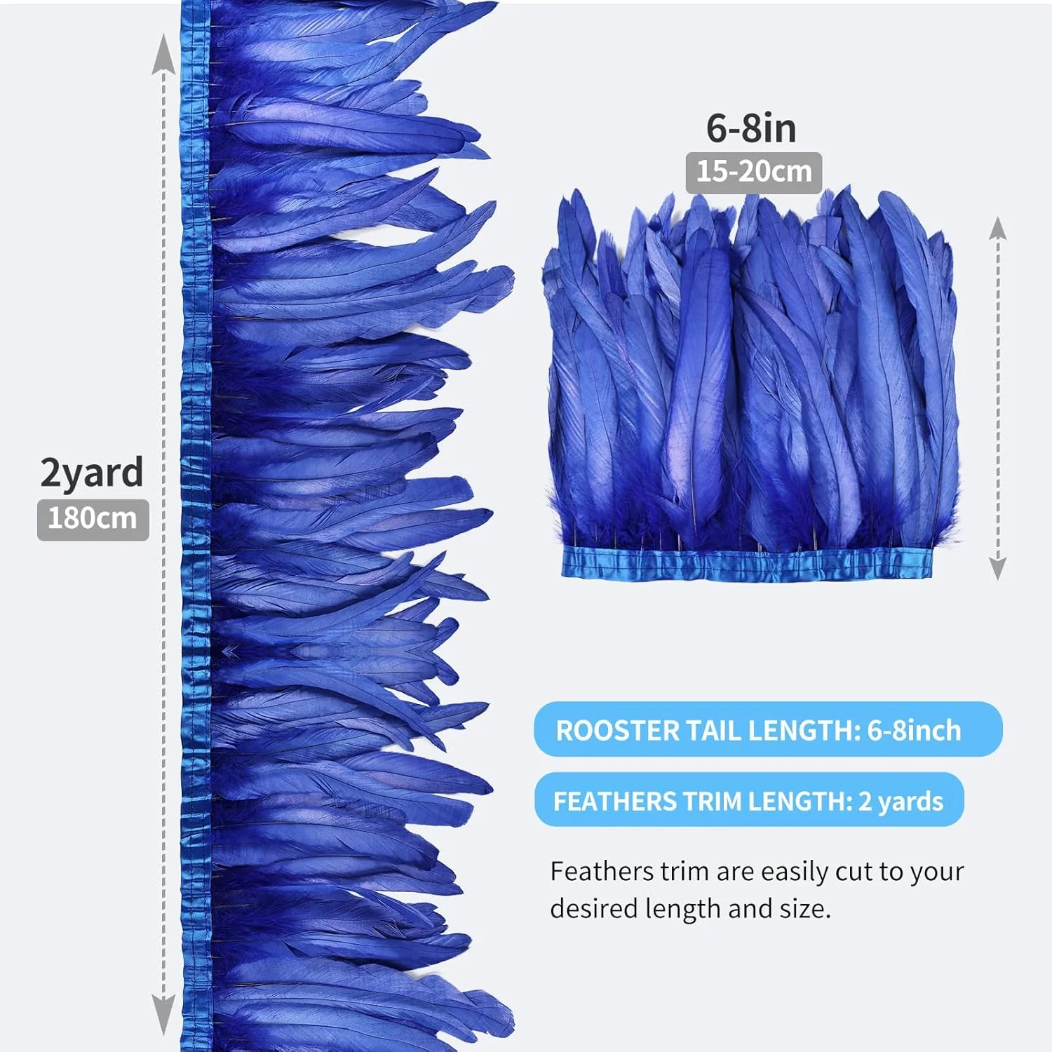 2Yards/Lot 25-30CM Chicken Feathers Trim Cloth Sideband Rooster Tail Feather Trims Clothing Wedding Dress Party Decoration