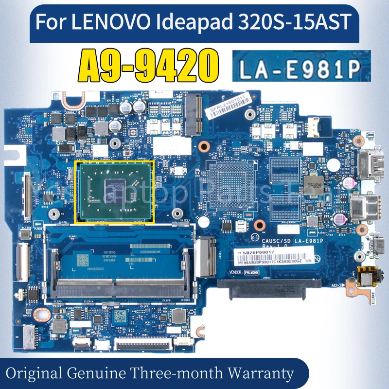 LA-E981P For LENOVO Ideapad 320S-15AST Laptop Mainboard 5B20P99017 A9-9420 Notebook Motherboard 100％ Tested