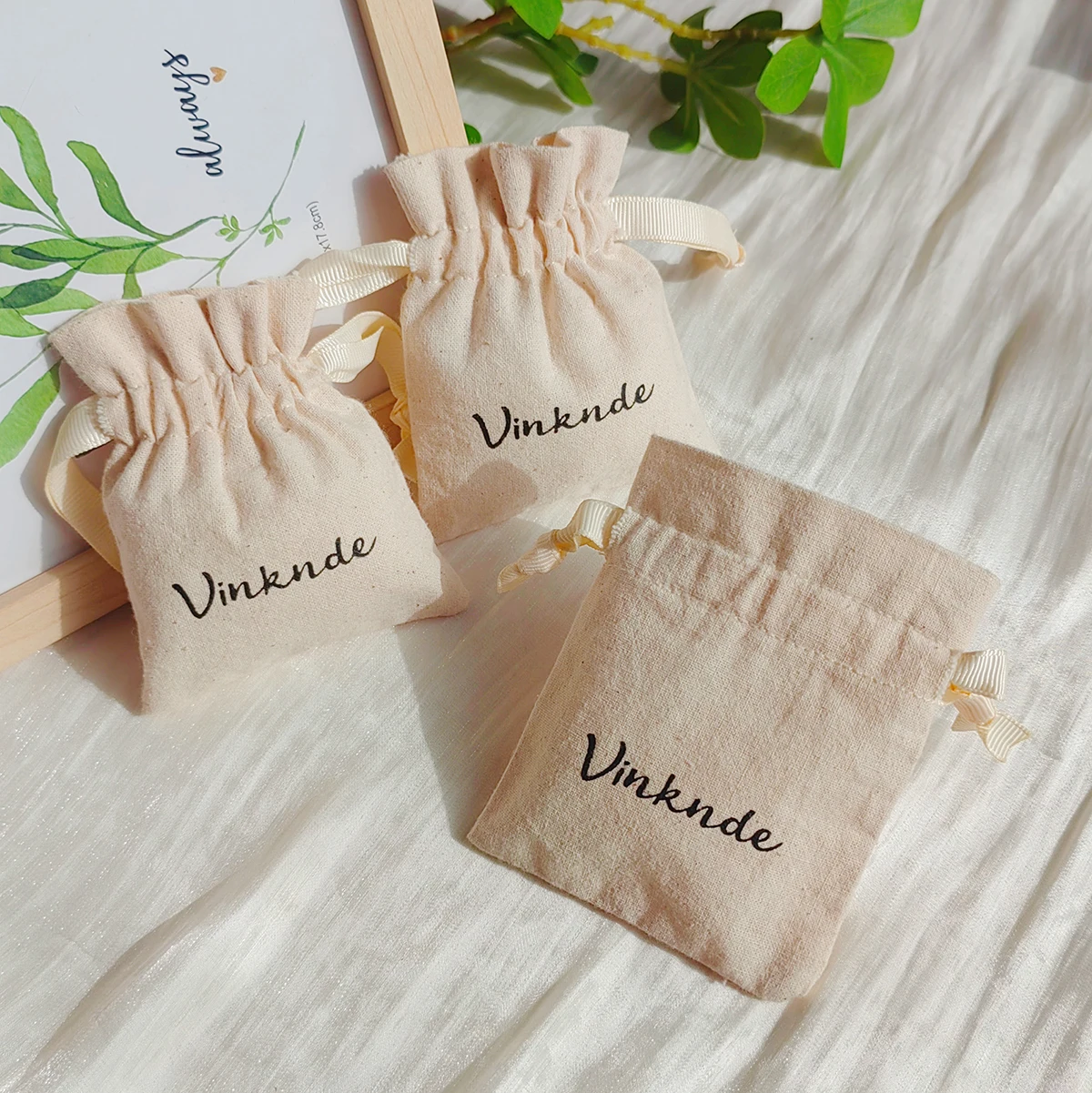 

100pcs Double Canvas Drawstring Bags Cotton Pouch Gift Sachet Muslin Reusable Tea Bag Custom Logo Travel Jewelry Soap Storage